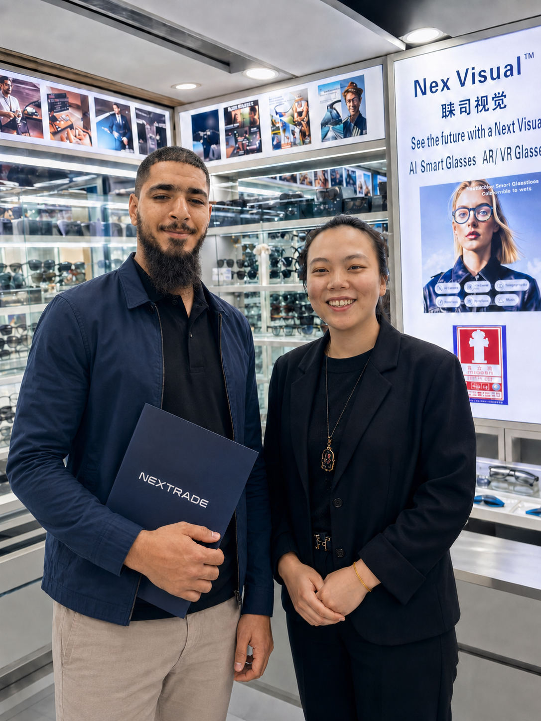 Anis avec une fournisseuse partenaire dans un showroom high-tech en Chine