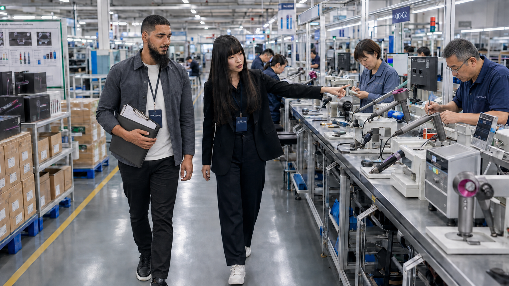 Visite d'une usine électronique partenaire et contrôle de production NEXTRADE en Chine